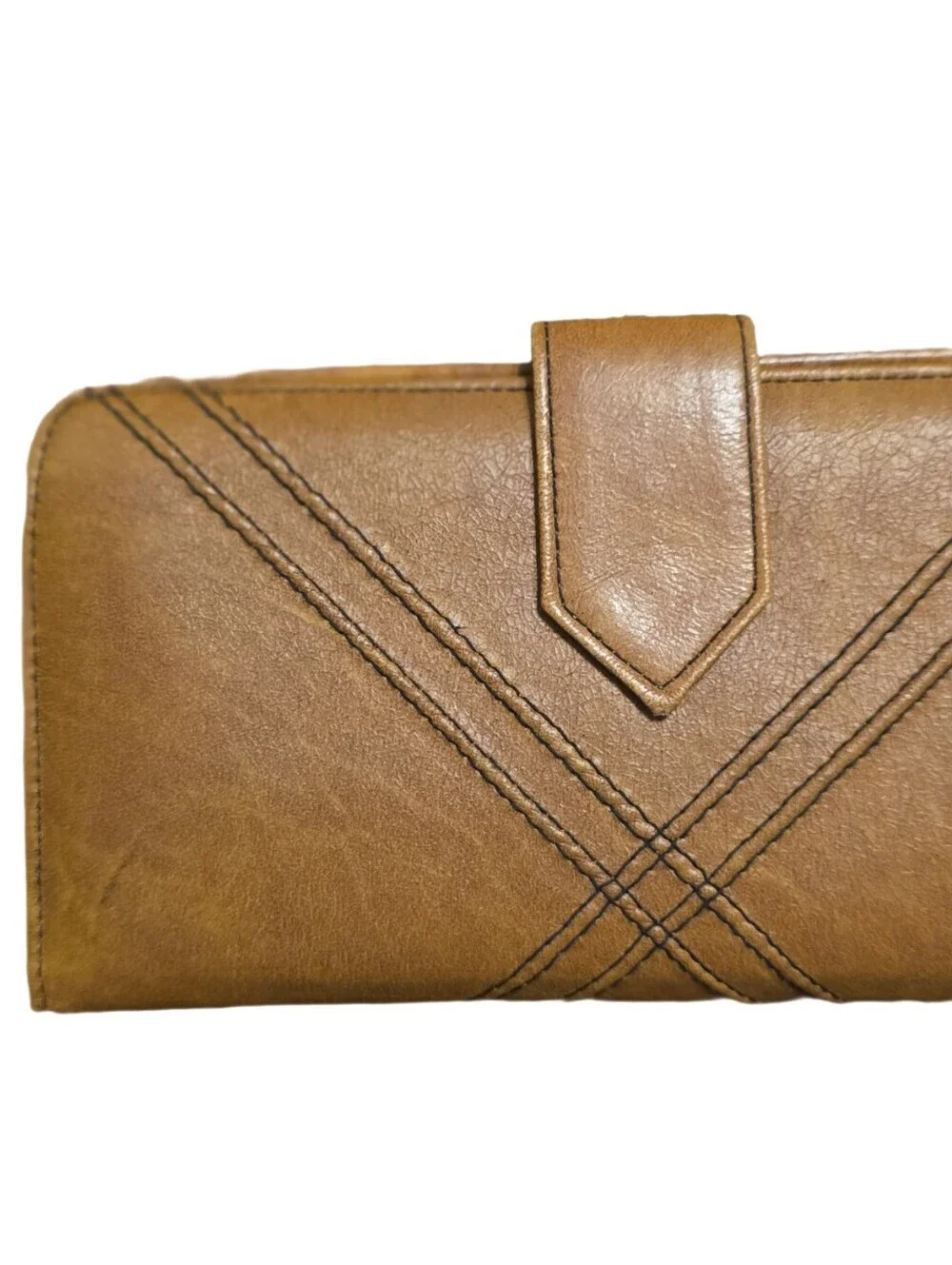 Vintage70s Kisslock Baronet Brown Leather Chevron Stitched Clutch Wallet – Boho